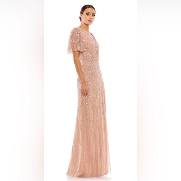 Mac Duggal 35109 Beaded Leaves Butterfly Sleeve Gown size 10 NWT - Picture 14 of 14